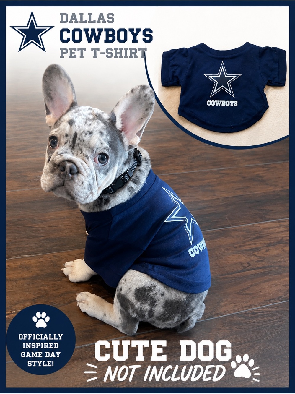 🏈 Dallas Cowboys Puppy Dog T-Shirt XS Blue Pet Tee Football Game Day Shirt